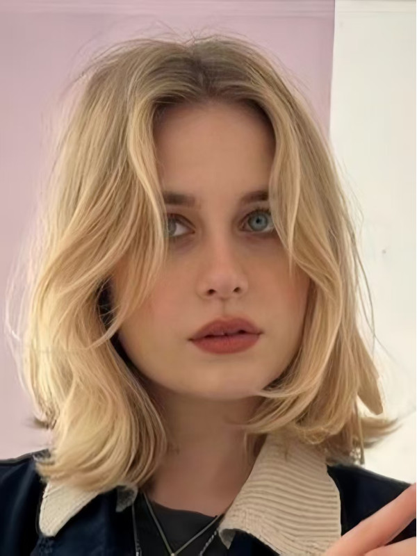 Perruque Synthétique Blonde En Dentelle De 12" Longueur Menton Sans Frange