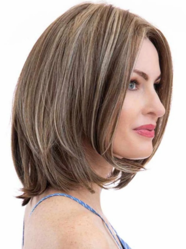 Perruques Droites Longueur Menton 10" Cheveux Synthétiques Avec Dentelle Frontale