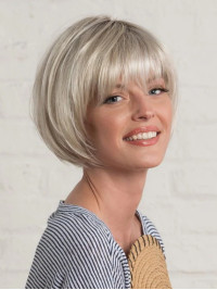 Perruque Synthétique Courte Et Lisse Avec Frange Sans Bonnet