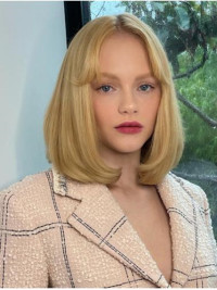 Perruques Synthétiques Blondes Droites De 12" Avec Frange Pour Femmes