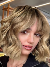 Perruques Synthétiques Sans Bonnet Wavy Ombre Bobs 12"