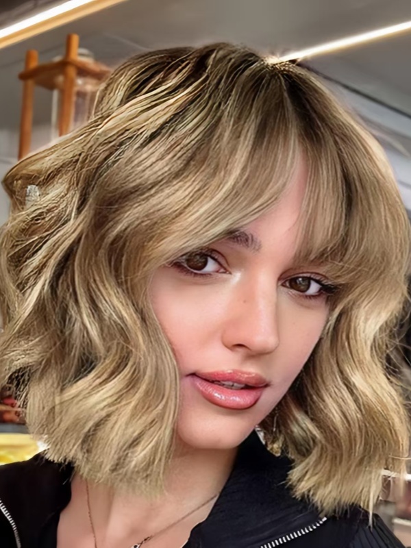 Perruques Synthétiques Sans Bonnet Wavy Ombre Bobs 12"