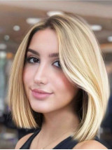 Perruques Synthétiques Blondes A Coupe Droite De 10" Avec Dentelle Frontale