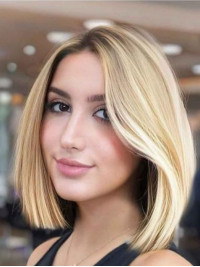 Perruques Synthétiques Blondes A Coupe Droite De 10" Avec Dentelle Frontale