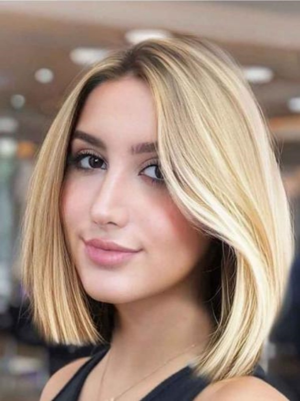 Perruques Synthétiques Blondes A Coupe Droite De 10" Avec Dentelle Frontale