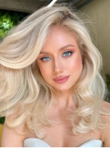 Perruques Synthétiques Blondes Platine Longues Et Superposées Avec Dentelle Frontale De 16"