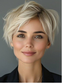 Perruque Synthétique Blonde Platine A Coupe Courte Et Coupe Droite Avec Dentelle Frontale 8"