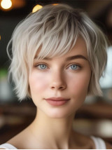 Perruques Synthétiques Courtes Et Lisses De 8" Blond Platine Avec Dentelle