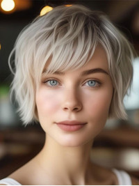 Perruques Synthétiques Courtes Et Lisses De 8" Blond Platine Avec Dentelle