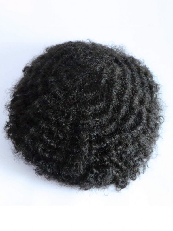 8 x 10" 1B Off Noir 100% Cheveux Naturels Remy Hommes Toupet Afro Bouclée