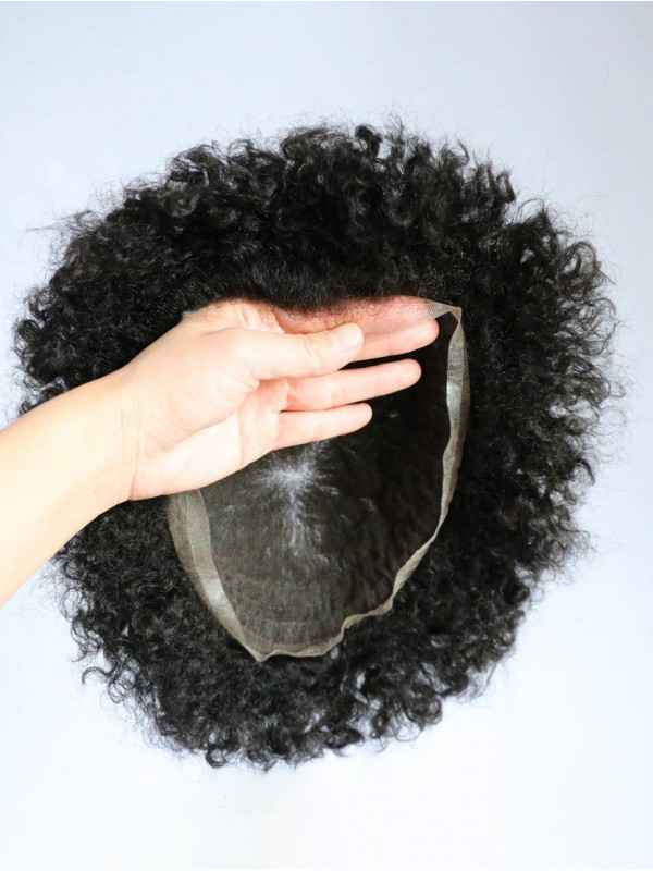 8 x 10" 1B Off Noir 100% Cheveux Naturels Remy Hommes Toupet Afro Bouclée