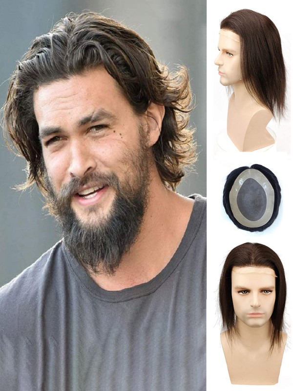 8"x10" Toupet Hommes Longs Cheveux Humains Ondulés