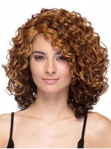 Cheveux-Afro Moyenne Bouclée Marron Perruques