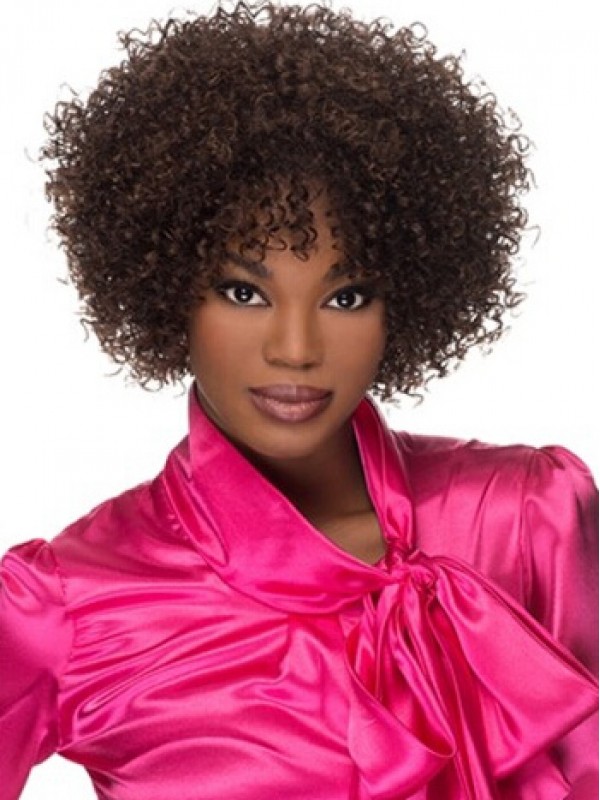 Cheveux-Afro Bouclée Moyenne Marron Perruques