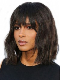 Bob Moyenne Ondulée Capless Perruques Cheveux Naturels