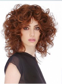 Perruques Cheveux Naturels Bouclés Longueur D'Épaule Auburn Classique