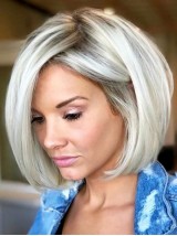 Grau Courte Bob Perruques Cheveux Naturels