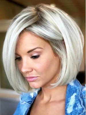 Grau Courte Bob Perruques Cheveux Naturels