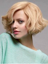 Courte Blonde Bob Ondulée Perruques Cheveux Naturels