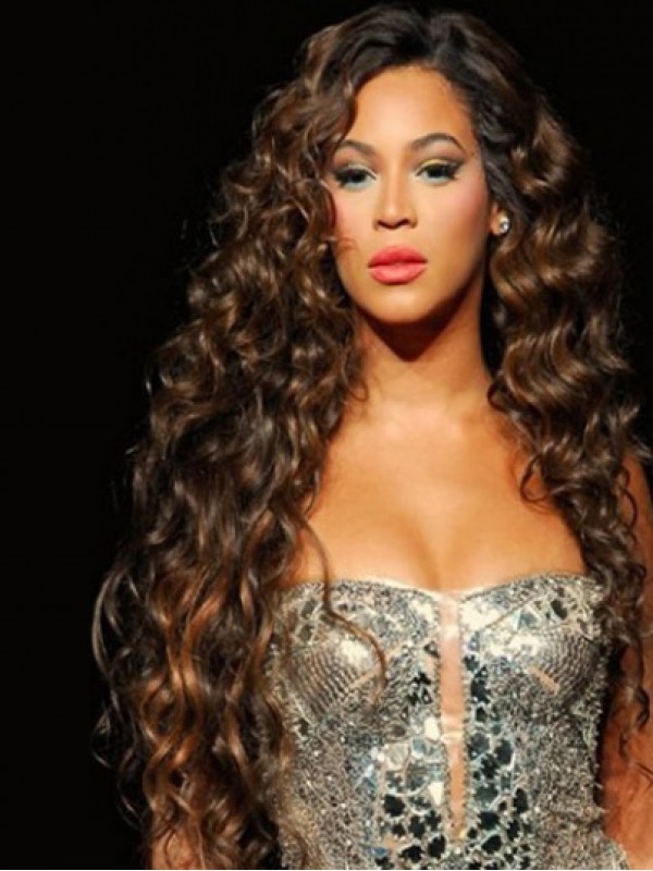 Beyonce Longue Bouclée Dentelle Devant Perruques Cheveux Naturels
