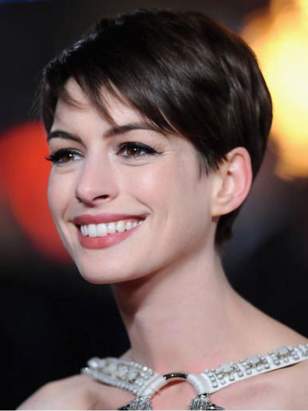 Anne Hathaway Tout Droit Courte Dentelle Devant Perruques Cheveux Naturels