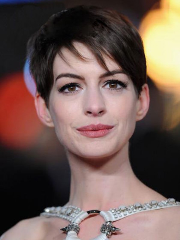 Anne Hathaway Tout Droit Courte Dentelle Devant Perruques Cheveux Naturels