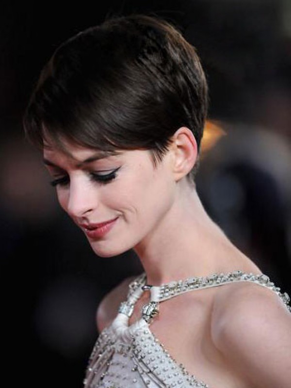 Anne Hathaway Tout Droit Courte Dentelle Devant Perruques Cheveux Naturels