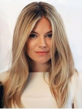 Sienna Miller Longue Blonde Tout Droit Dentelle Devant Perruques Cheveux Naturels