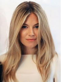 Sienna Miller Longue Blonde Tout Droit Dentelle Devant Perruques Cheveux Naturels