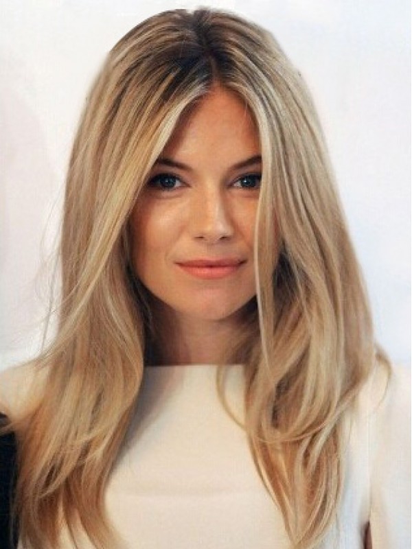 Sienna Miller Longue Blonde Tout Droit Dentelle Devant Perruques Cheveux Naturels