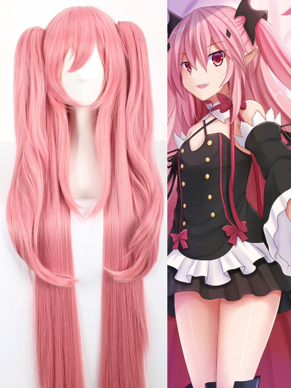 Pink Longue Tout Droit Capless Cosplay Perruques Avec le poney And 2 Ponytails