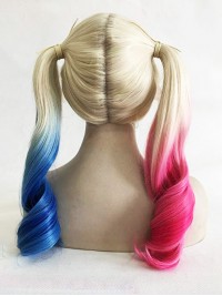 Moyennescheitel Longue Pink Bleu Farbe Loose Ondulée Cosplay Capless Perruques