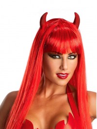 Longue Rouge Tout Droit Halloween Little Devil Capless Cosplay Perruques Avec une frange latérale