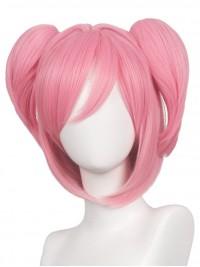 Moyenne Pink Dual Horsetail Tout Droit Capless Cosplay Perruques Avec le poney