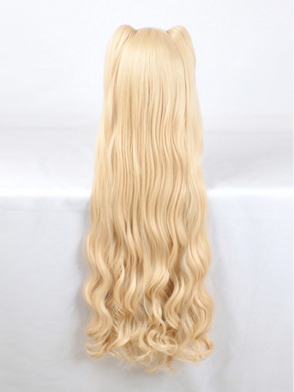 Longue Blond Dual Horsetail Ondulée Capless Cosplay Perruques Avec le poney