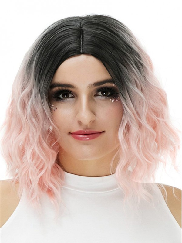 Moyennescheitel Pink Ondulée Ombre Dark Root Moyenne Capless