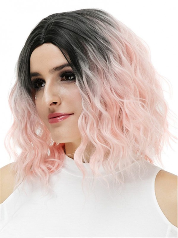 Moyennescheitel Pink Ondulée Ombre Dark Root Moyenne Capless