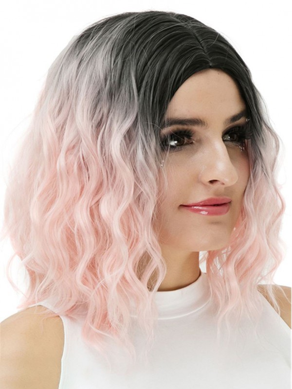 Moyennescheitel Pink Ondulée Ombre Dark Root Moyenne Capless