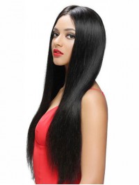 Noir Longue Tout Droit Dentelle Devant 100% Cheveux Naturels Remy