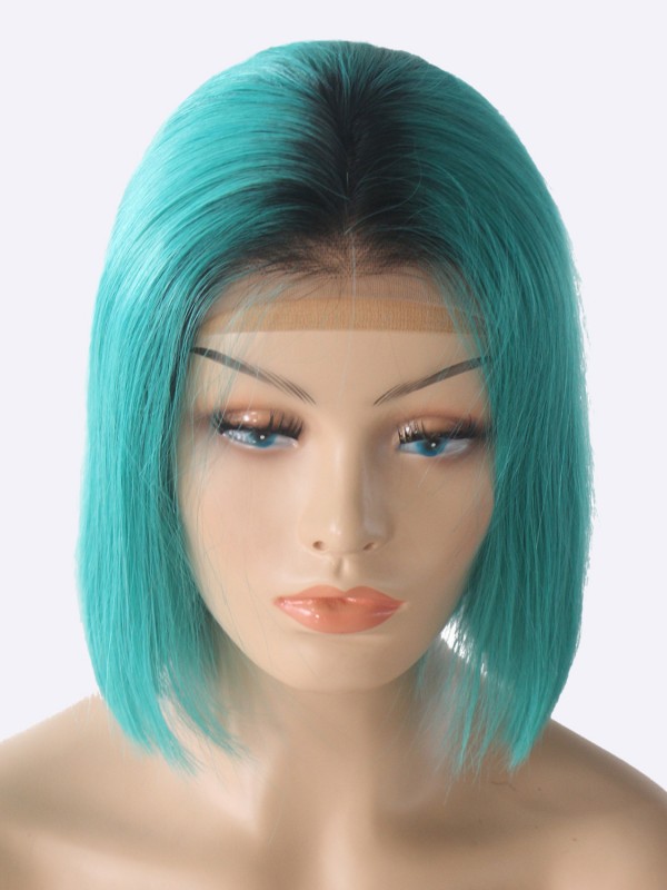 180% Densité Bleu Courte 13*6 Inch Dentelle Devant 100% Cheveux Naturels Remy Perruques avec des cheveux de bébé