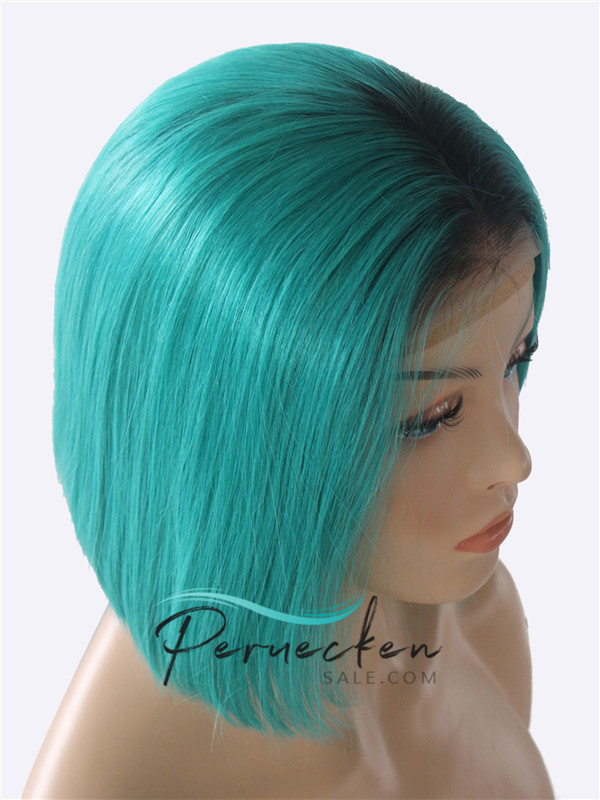 180% Densité Bleu Courte 13*6 Inch Dentelle Devant 100% Cheveux Naturels Remy Perruques avec des cheveux de bébé