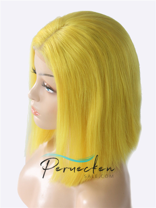 180% Densité Bob gelbe brasilianische 13*6 Inch Dentelle Devant 100% Cheveux Naturels Remy Perruques