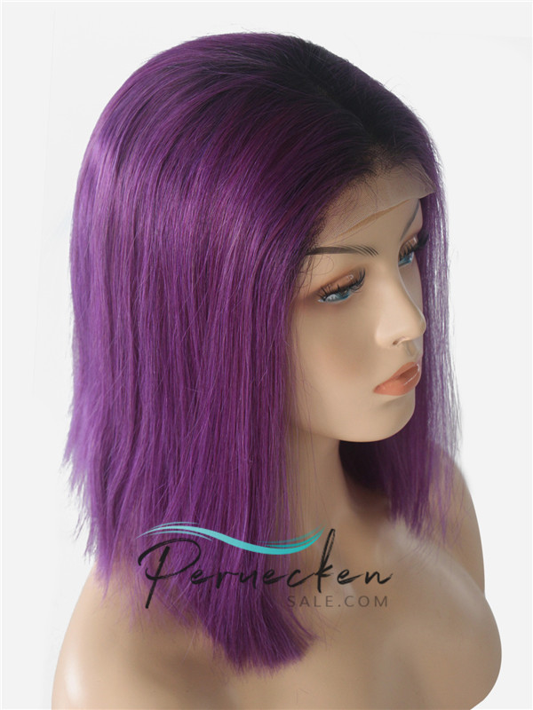 180% Densité T1B/lila Ombre tiefer Teil Bob Dentelle Devant Perruques 13*6 Inch