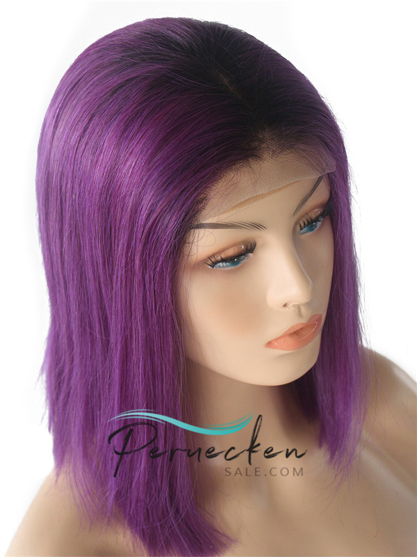 180% Densité T1B/lila Ombre tiefer Teil Bob Dentelle Devant Perruques 13*6 Inch