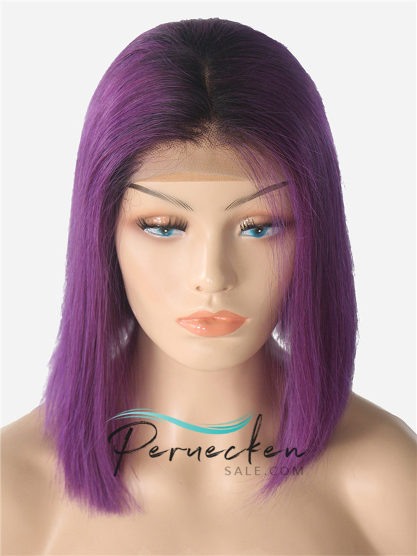 180% Densité T1B/lila Ombre tiefer Teil Bob Dentelle Devant Perruques 13*6 Inch