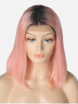 180% 1B/rosa Courte bunte Bob 13*6 Inch Dentelle Devant 100% Cheveux Naturels Remy Perruques 