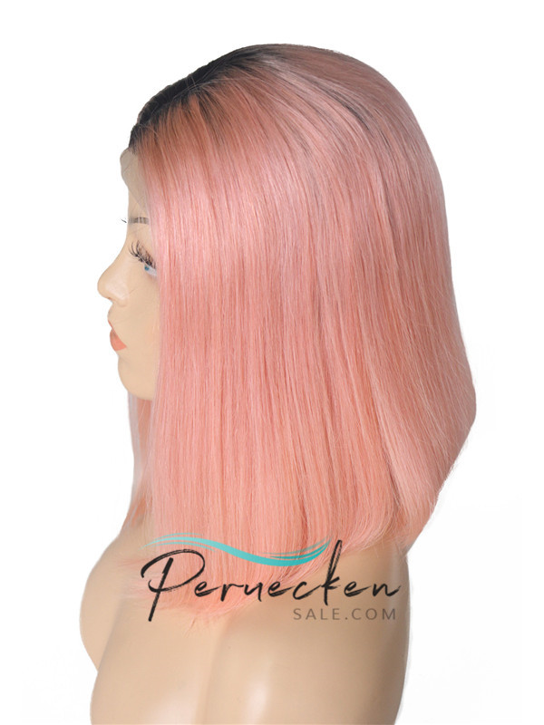 180% 1B/rosa Courte bunte Bob 13*6 Inch Dentelle Devant 100% Cheveux Naturels Remy Perruques 