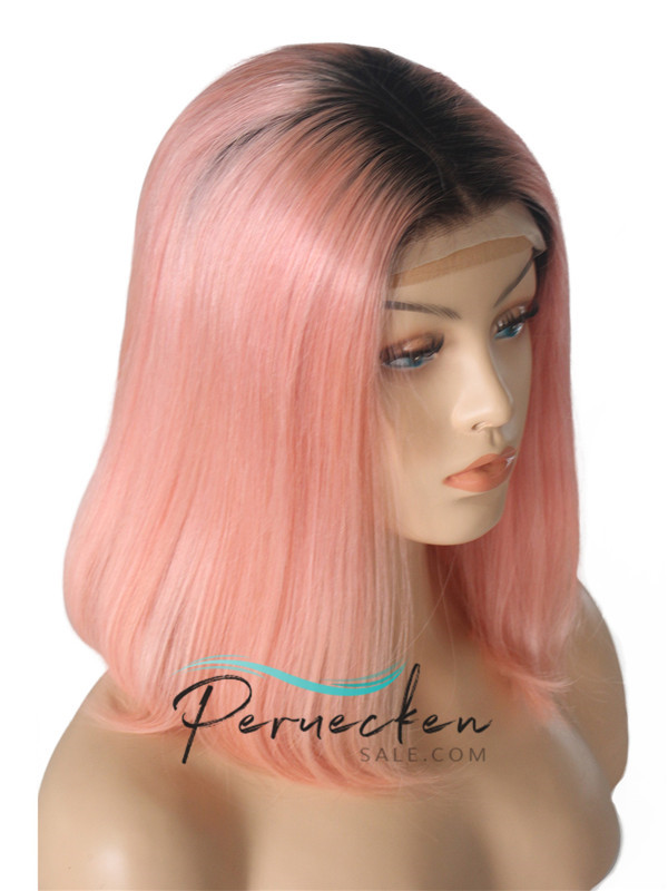 180% 1B/rosa Courte bunte Bob 13*6 Inch Dentelle Devant 100% Cheveux Naturels Remy Perruques 