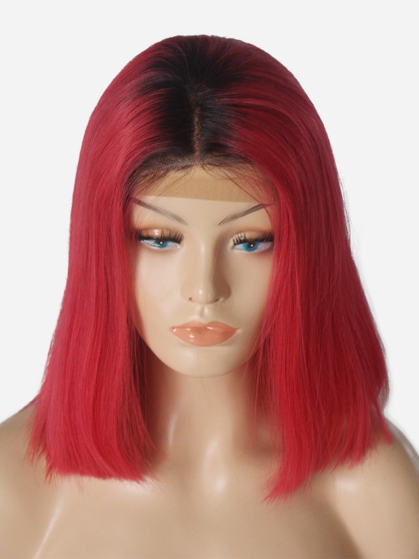 180% 1B/rot Ombre Bob 13*6 Inch Dentelle Devant 100% Cheveux Naturels Remy Perruques