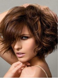 Marron Courte Ondulée 100% Cheveux Naturels Remy